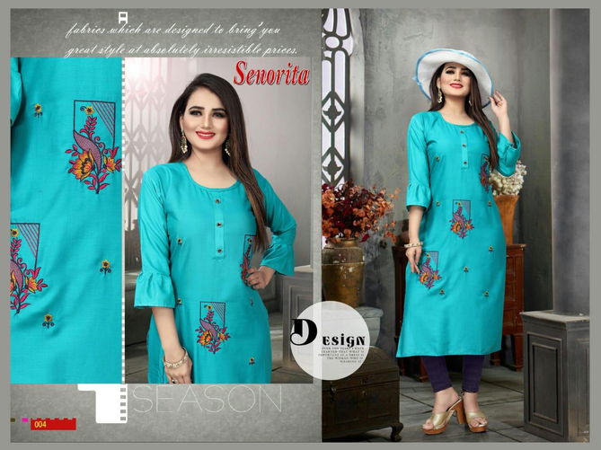 Aagya Senorita Latest Heavy Embroidery Work Casual Kurti Collection